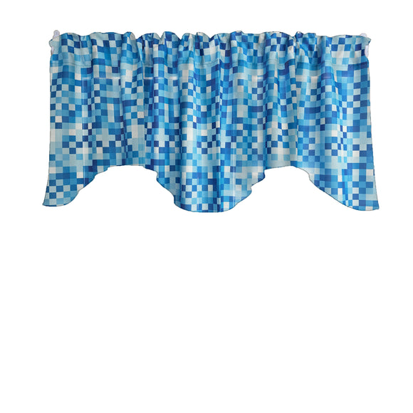 Poplin Square Pixelated Print Scalloped Wave Window Valance 58