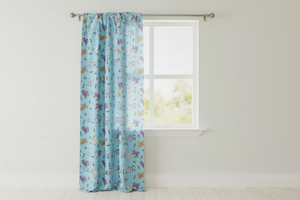 Cotton Curtain Animal Print 58 Inch Wide Puppies Chase Ball and Bone - Blue