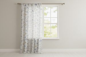 Cotton Curtain Animal Print 58 Inch Wide Puppies Chase Ball and Bone - Blue on White