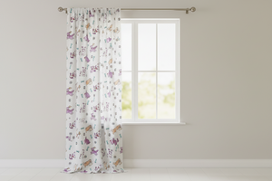 Cotton Curtain Animal Print 58 Inch Wide Puppies Chase Ball and Bone - Purple on White