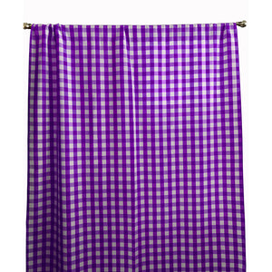 Poplin Gingham Checkered Window Curtain 56 Inch Wide Purple