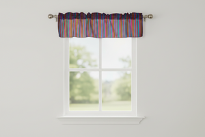 Cotton Window Valance Stripe Print 58 Inch Wide / Multi Stripes - Purple Blue