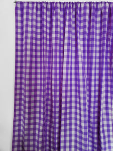 Cotton Gingham Checkered Curtain Purple 58 Inch Wide