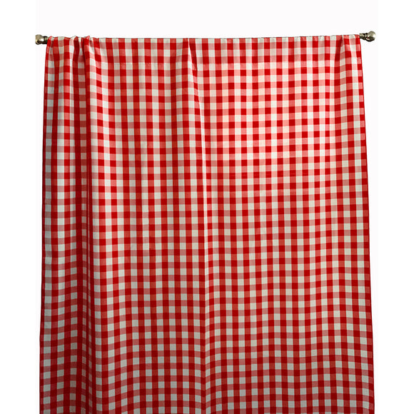 Poplin Gingham Checkered Window Curtain 56 Inch Wide Red