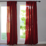 Poplin Gingham Checkered Window Curtain 56 Inch Wide Black and Red