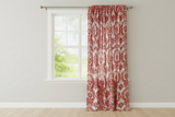 Flocking Damask Taffeta Window Curtain 56 Inch Wide - Red on White