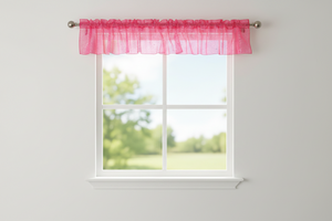 Silver Stars on Sheer Organza Tinted Window Valance 58" Wide - Red