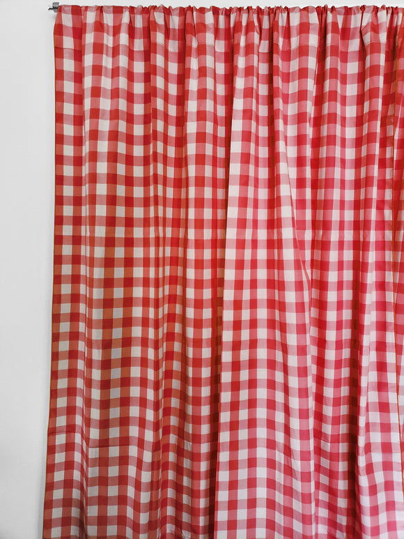 Cotton Gingham Checkered Curtain Red 58 Inch Wide