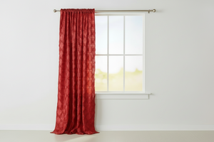 Satin Rosette 3D Pop up Flower Single Curtain Panel 54 Inch Wide - Red