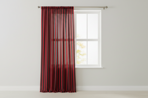Cotton Curtain Stripe Print 58 Inch Wide / 1 Inch Stripe - Red and Black