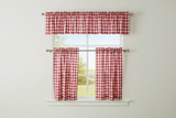 Cotton Gingham Checkered 3 Piece Window Valance Curtain Set (16 Colors)