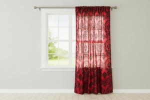 Flocking Damask Taffeta Window Curtain 56 Inch Wide - Red