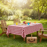 Polyester Poplin Gaberdine Durable Tablecloth Gingham Checkered Plaid - Red