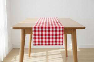 Poplin Table Runner Gingham Checkered - Red