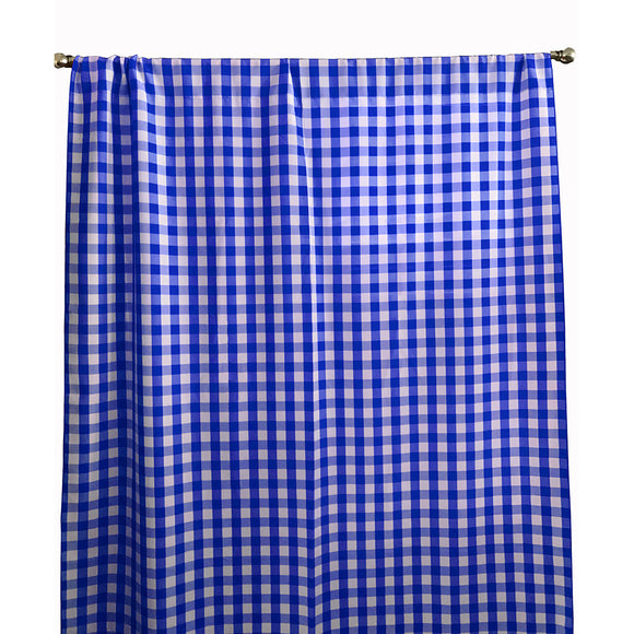 Poplin Gingham Checkered Window Curtain 56 Inch Wide Royal Blue