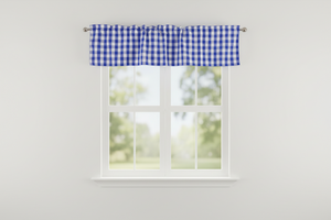 Poplin Gingham Checkered Window Valance 58" Wide - Royal Blue