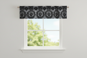 Flocked Damask Window Valance 58" Wide - Black on Silver