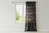 Flocking Damask Taffeta Window Curtain 56 Inch Wide - Black on Silver