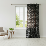 Flocking Damask Taffeta Window Curtain 56 Inch Wide - Black on Silver