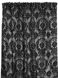 Flocking Damask Taffeta Window Curtain 56 Inch Wide - Black on Silver
