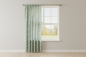 Cotton Curtain Floral Print Small Flowers Allover 58 Inch Wide - Green on White