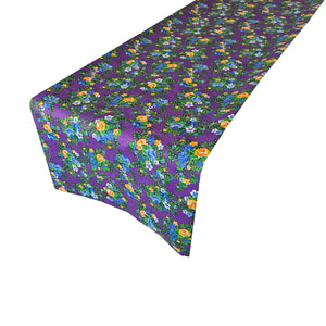 Cotton Print Table Runner Floral Small Roses Allover - Gold and Blue on Purple