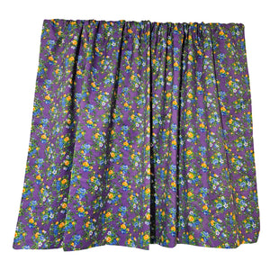 Cotton Curtain Floral Print 56 Inch Wide Small Roses Allover - Gold and Blue on Purple