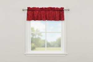 Cotton Window Valance Polka Dots Print 58 Inch Wide / Small Dots - Black on Red