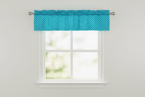 Cotton Window Valance Polka Dots Print 58 Inch Wide / Small Dots - White on Turquoise