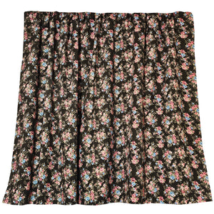 Cotton Curtain Floral Print 56 Inch Wide Small Roses Allover - Red and Blue on Black