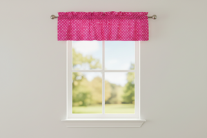 Cotton Window Valance Polka Dots Print 58 Inch Wide / Small Dots - White on Fuchsia