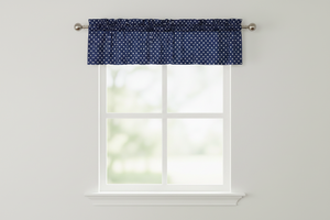Cotton Window Valance Polka Dots Print 58 Inch Wide / Small Dots - White on Navy