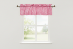 Cotton Window Valance Polka Dots Print 58 Inch Wide / Small Dots - White on Pink