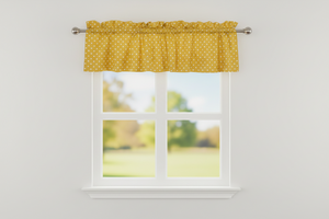 Cotton Window Valance Polka Dots Print 58 Inch Wide / Small Dots - White on Yellow