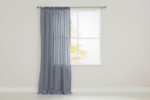 Cotton Curtain Stripe Print 58 Inch Wide / Half Inch Stripe - Navy and White