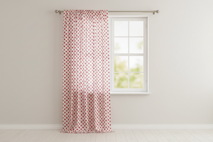 Cotton Curtain Stars Print 58 Inch Wide - Red on White
