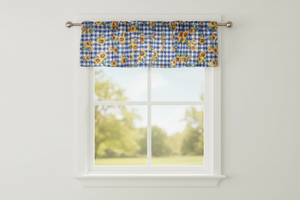 Cotton Window Valance Floral Print 58 Inch Wide Sunflower Tavern Check - Blue