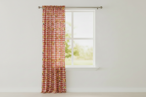 Cotton Curtain Floral Print 58 Inch Wide Sunflower Tavern Checkered - Red