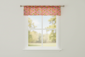 Cotton Window Valance Floral Print 58 Inch Wide Sunflower Tavern Check - Red