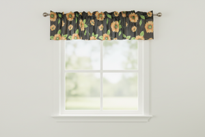 Cotton Window Valance Floral Print 58 Inch Wide - Sunflowers on Black