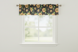 Cotton Window Valance Floral Print 58 Inch Wide - Sunflowers on Black