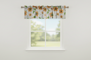 Cotton Window Valance Floral Print 58 Inch Wide - Sunflowers on White