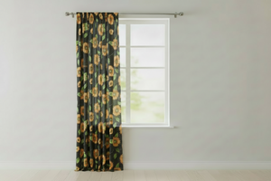 Cotton Curtain Floral Print 58 Inch Wide - Sunflowers on Black