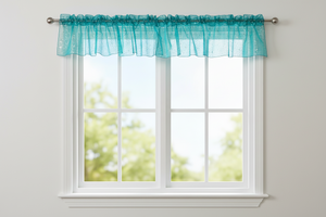 Silver Stars on Sheer Organza Tinted Window Valance 58" Wide - Teal
