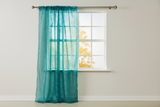Silver Stars on Sheer Tinted Organza Solid Single Curtain Panel 58 Inch Wide - Teal