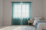 Silver Stars on Sheer Tinted Organza Solid Single Curtain Panel 58 Inch Wide - Teal