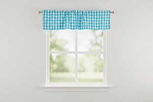 Poplin Gingham Checkered Window Valance 58" Wide - Turquoise