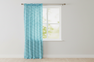Cotton Curtain Zig-zag Chevron Print 58 Inch Wide - Turquoise