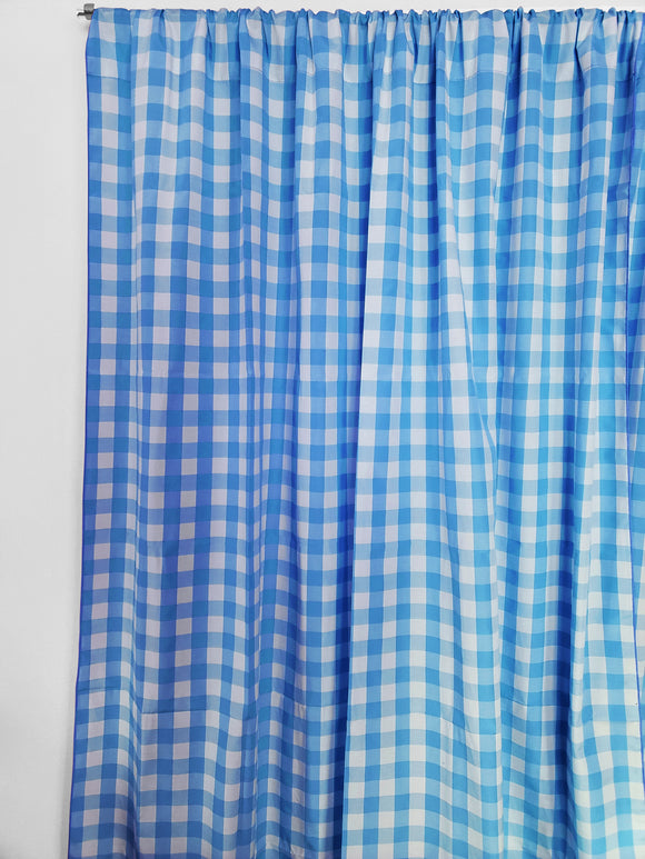 Cotton Gingham Checkered Curtain Turquoise 58 Inch Wide