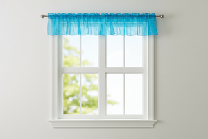 Silver Stars on Sheer Organza Tinted Window Valance 58" Wide - Turquoise